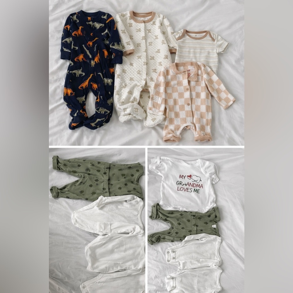 0-3 M Baby Bundle (11 pcs) Carter’s + Mixed Brands Neutral Sleepers & Onesies